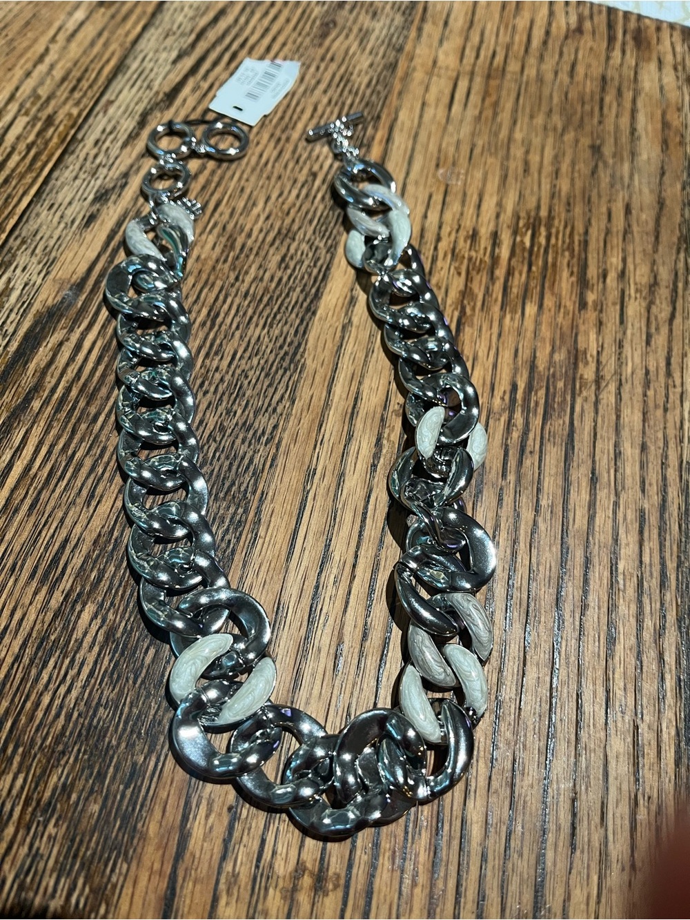 NWT Chico's Chunky Silver-Link Necklace with Gray Accents